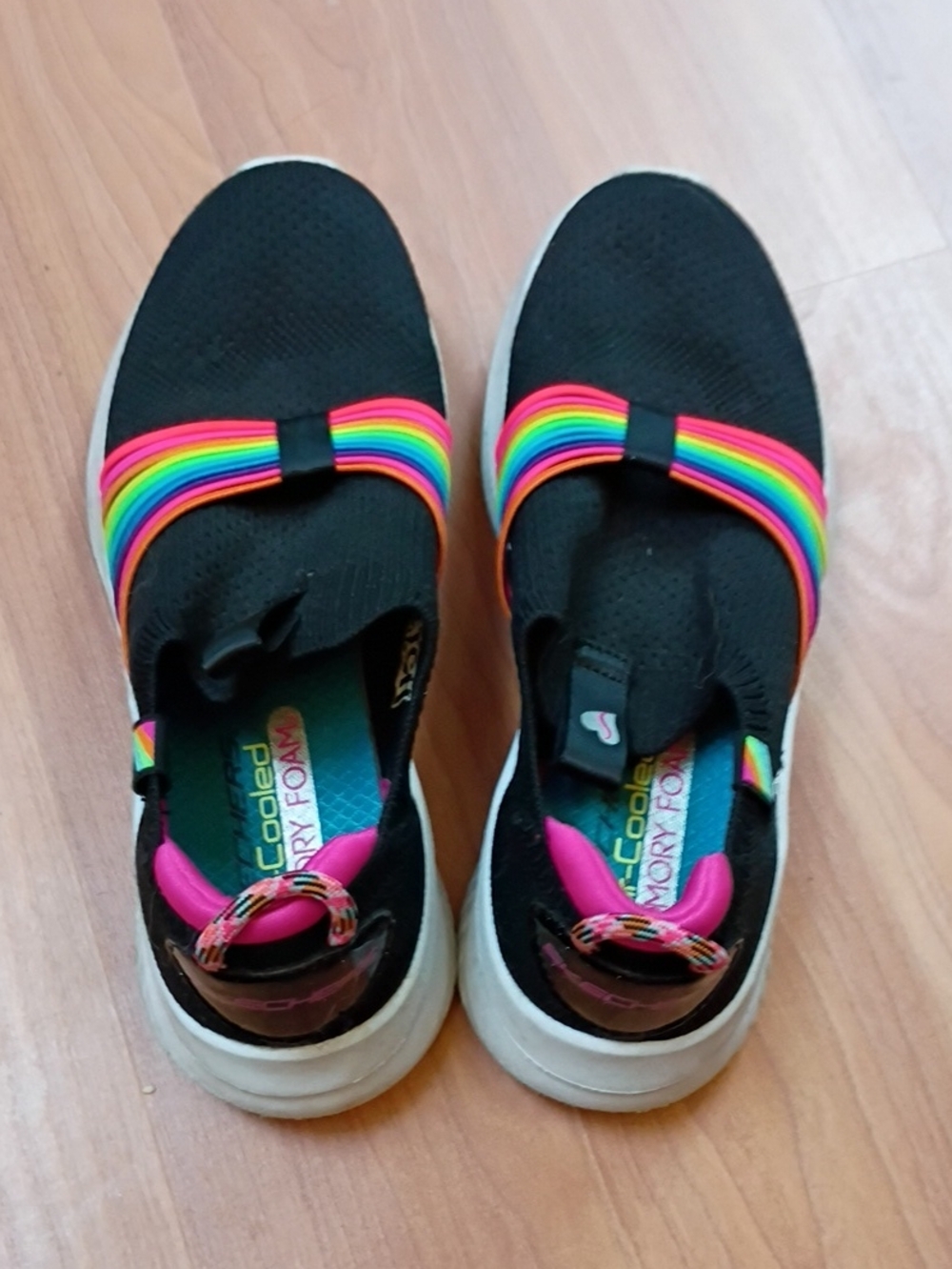 Skechers Black Kids Slip-On Sneakers with Rainbow Elastic Straps